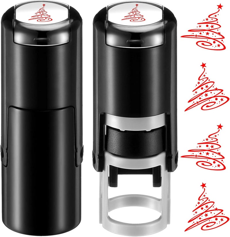 Supervitae 2 Pack Christmas Tree Print Stamps Ink Stamper Mini Red Self Inking Stamps for Party Activities Craft Supplies - Image 1